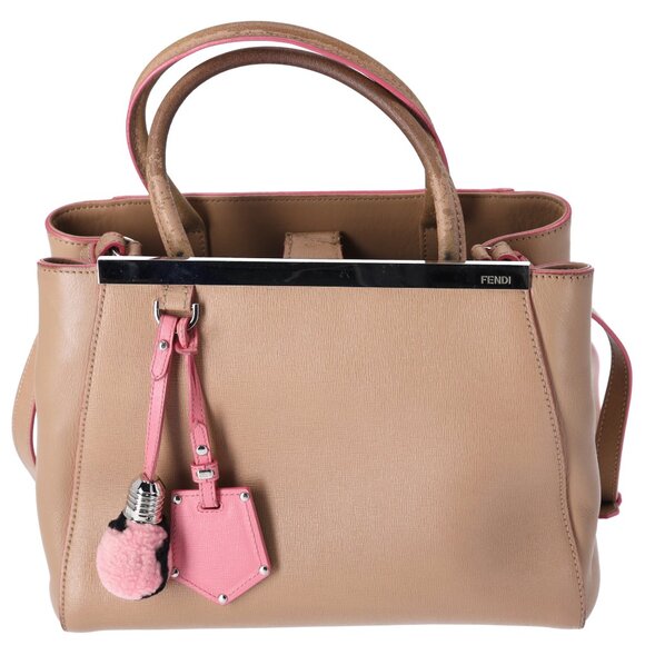 FENDI Petit 2 Jours Handbag 8BH253 Beige Pink Leather - Picture 1 of 7